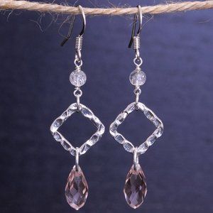 Handmade Glass Bead & Silver Steel Dangle Earrings
